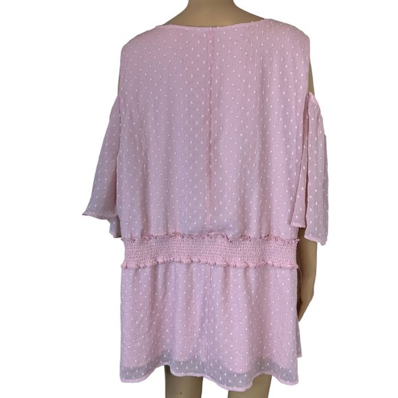 Lane Bryant Womens Blouse Size 26 Baby Pink Cold Shoulders Lined Elastic Waist - Picture 2 of 14
